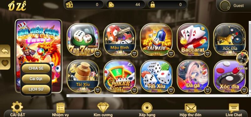 Giao diện game oze6868 sang trọng và ấn tượng