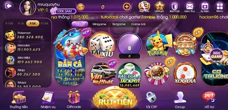 Giao diện hình ảnh người chơi tại cổng game Sam86 được thiết kế đẹp mắt