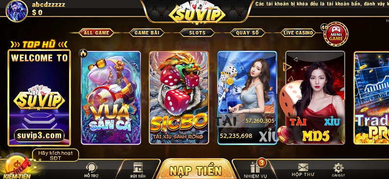 Giao diện thu hút đến từng điểm nhìn, sắp xếp logic của cổng game Suvip